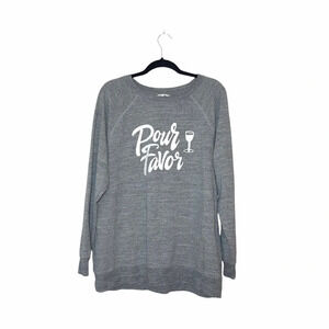 Wildfox Gray Pour Favor Wine Graphic Relaxed Fit Sweatshirt Large Women’s